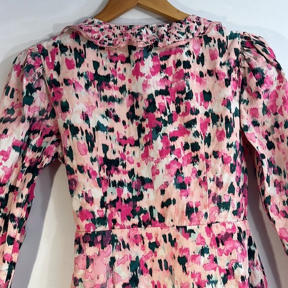 Rococo Sand M Mimi Wrap Dress Pink Watercolor Artsy Puffy Shoulder‎ 100% Cotton - Picture 12 of 16